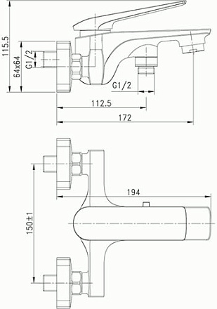 смеситель ванна LEMARK Allegro короткий излив, хром/белый LM5914CW