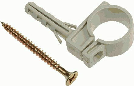 хомут пластм. с дюбелем для трубы 20-22мм с саморезом