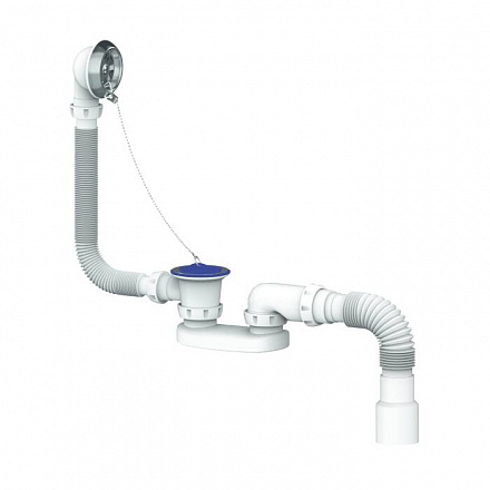 Сифон д/ванны плоск проб/цеп 1 1/2"x40 гофр 40х40/50 нерж/сетка Unicorn S12