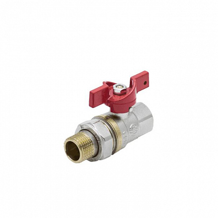 Кран шаровой латунь никель 1007 Euro Ду 15 Ру40 ВР/"американка" полнопроходной бабочка красная Aquas