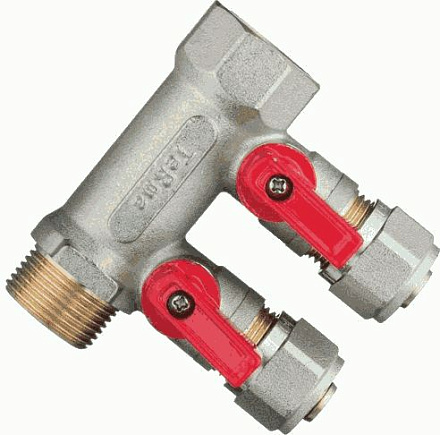 коллектор д/м.пл. 3/4" в/н с 2-мя шар.кран. конус 16мм(1/2") TeRma (14001)