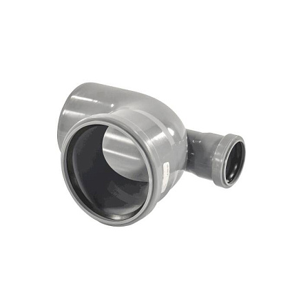 Отвод PP-H с выходом сер б/н Дн110х50х87, 5гр фрон-ввер в/к BASE VALFEX 23125150