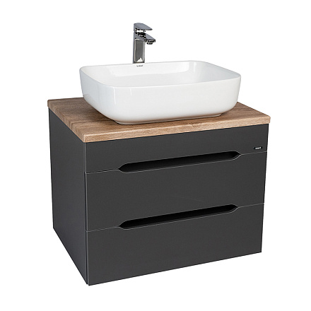 тумба Марсель 2 ящика со столешницей L66 подвесная, графит 50, 2х66, 4х51, 6 без умывальника