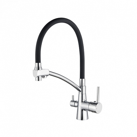 смеситель кухня LEDEME с выходом для питьевой воды, гибкий шланг, черный/хром L4855-2