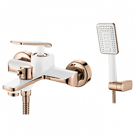 смеситель ванна LEDEME короткий излив дивертор в корпусе бело/розовый L3274WR