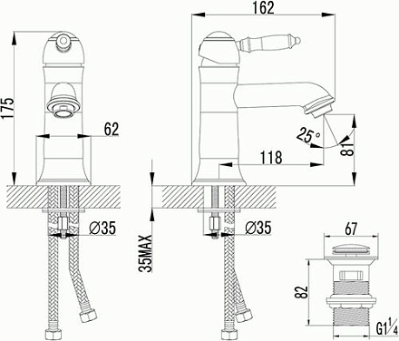смеситель умывальник LEMARK Villa картридж 35мм монолитный, бронза LM4806B