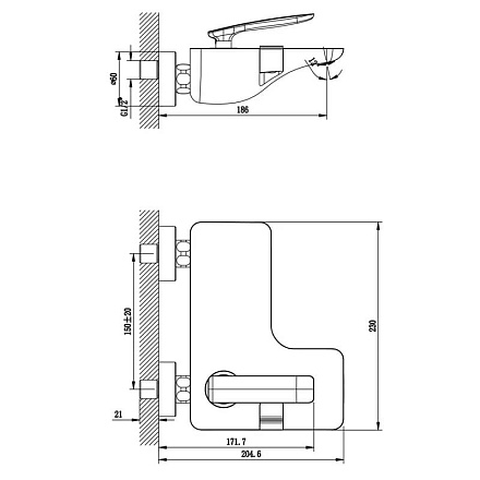 смеситель ванна LEMARK Bellario монолитный, настенный LM6802C