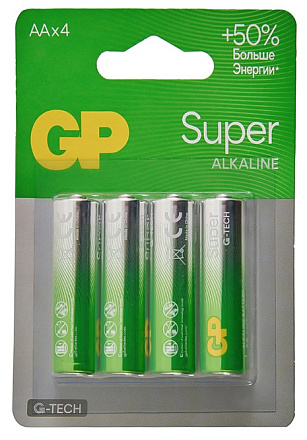 Алкалиновые батарейки GP Super Alkaline G-Tech 15А АA - 4 шт. на блистере