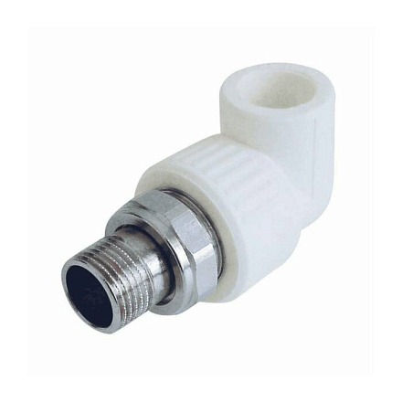 Угольник PP-R бел комб разъем Дн20х1/2" НР д/рад РосТурПласт 14625