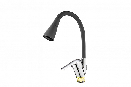 3564  VIKO кухня боковой Ø40, цинк, с гайкой серым гибким изливом (2-jet)