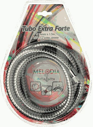 шланг д/душа MELODIA Люкс усиленный L150см 1/2"*1/2" конус нерж. d14мм 2-й зажим, хром MKP34431BL