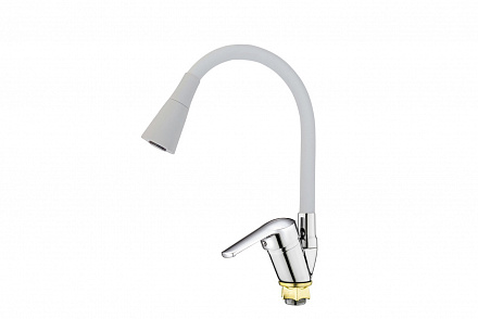 3544  VIKO кухня боковой Ø40, цинк, с гайкой белым гибким изливом (2-jet)