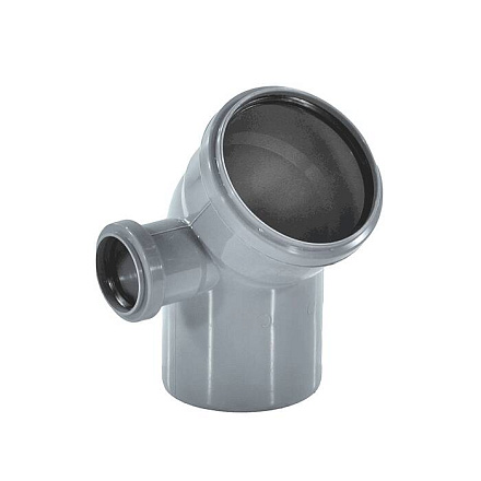 Отвод PP-H с выходом сер б/н Дн110х50х87гр лев в/к РосТурПласт 36683