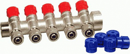 коллектор под мет.пласт. 1" г/ш с 5-ю вент.кран. конус 16мм TeRma (14185)