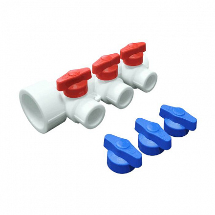 Коллектор PP-R бел Дн40х20 на 3 выхода с кранами VALFEX 101134003