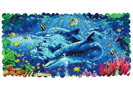 коврик для ванной ПВХ Creative "Дельфины" прямоугольный 70x36cм MELODIA MK026