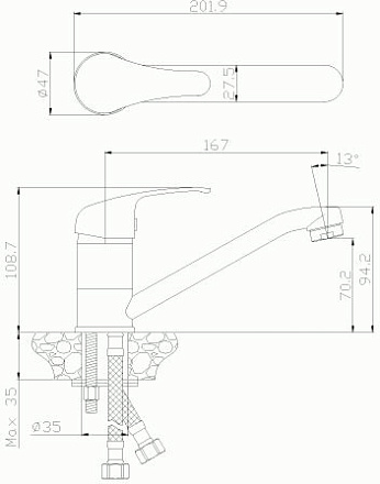смеситель кухня ROSSINKA картридж д.35мм повор.излив 150мм Y35-22