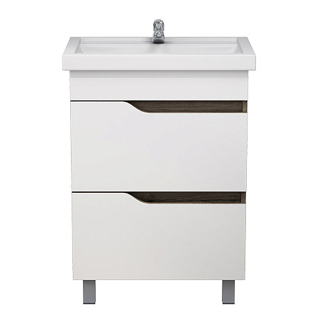 тумба Лотос 60 (Фостер 60) DB2 напольная, дуб темный/белая без умывальника