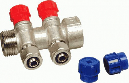 коллектор под мет.пласт. 1" г/ш с 2-мя вент.кран. конус 16мм TeRma (14182)