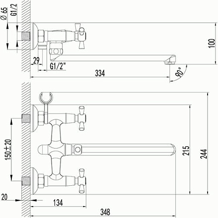 смеситель ванна LEMARK Contour с плоским поворотным изливом 300мм, M7451С