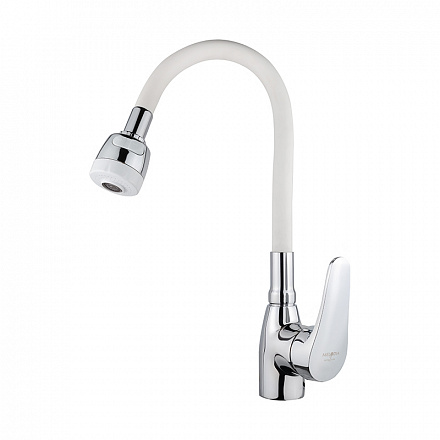 смеситель кухня MELODIA Ostessa/Остерия д.40мм гибк.излив 2 реж.белый/хром MDV40616White