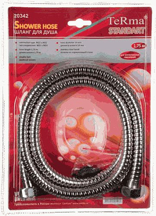 шланг д/душа MELODIA STANDARD русс.резьба M22*M22 нерж. d14мм, L175см, 2-й зажим MKP20342BL