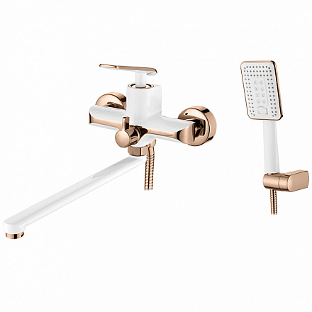 смеситель ванна LEDEME длинный поворотный излив бело/розовый 35см., L2274WR