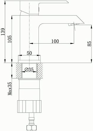 смеситель умывальник ROSSINKA  картридж 35мм , монолитный, RS38-11U 