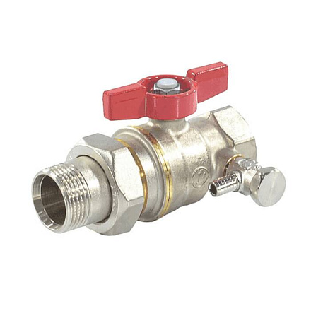 Кран шаровой DADO латунь со спускником R919S никель Ду 25 Ру35 ВР/"американка" 1" бабочка красная по