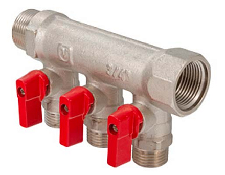 580 Коллектор VALTEC 1" ВН х 1/2" нар.шар кран -2 вых.