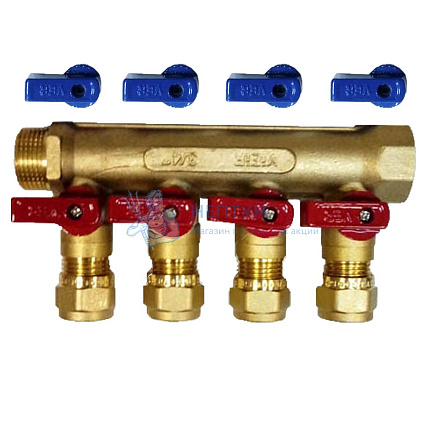 Коллектор   WM м/п 3/4" х 16 х 4 вых. универсальный (кр+син ручки)