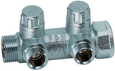 Коллектор ЗАПОРНЫЙ  3/4 х1/2" - 2 вых. (д.р.) рег.