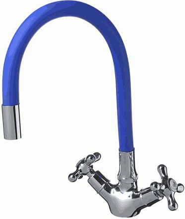 смеситель кухня Expromt Cross/Кросс 1/2" керам.с гайкой, гиб.изл., blue Ex102.2-01 лат.(б/подв)
