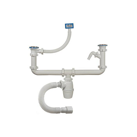 Сифон мойки 2чаши бут г/пер 1 1/2"x40 гофр 40х40/50 отв нерж/сет Орио А-40091