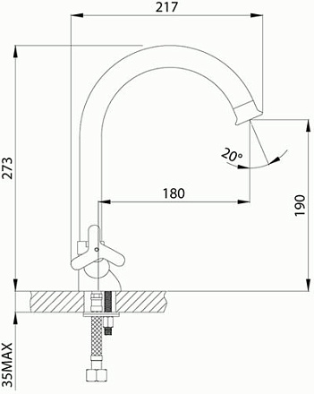 смеситель кухня ROSSINKA с поворотным изливом 273мм, RS40-72