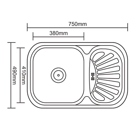 мойка нерж.врез. LEDEME 750*490*180 (0, 8мм) выпуск 3 1/2" левая чаша ГЛЯНЦЕВАЯ L97549-L