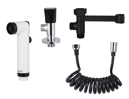 Гигиенический набор KAISER SH-354, с клапаном, шланг ПВХ пружина до 2м черный, в коробке