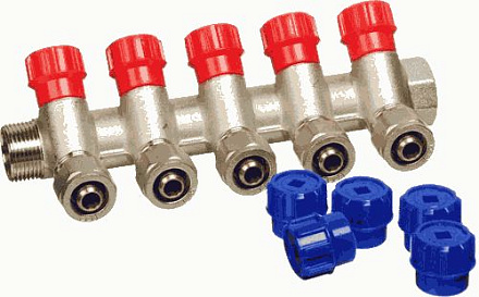 коллектор под мет.пласт. 3/4" г/ш с 5-ю вент.кран. конус 16мм TeRma (14165)