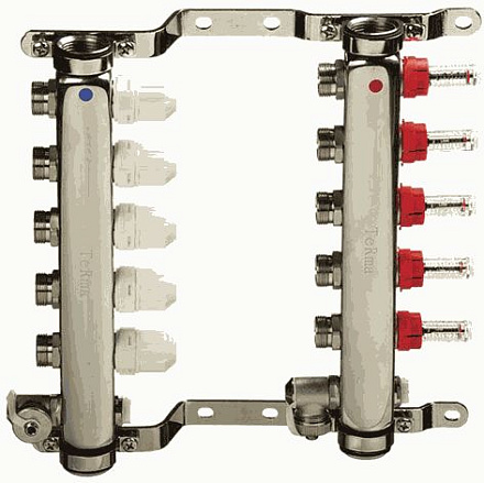 коллек. блок нерж.1" с регулиров. клапанами и расходомер., воздухоотв., дрен., крон. 5вых. (14105)