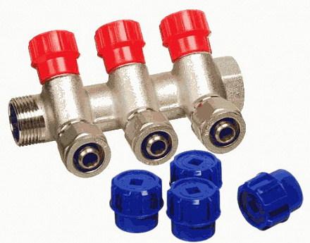 коллектор под мет.пласт. 1" г/ш с 3-мя вент.кран. конус 16мм TeRma (14183)