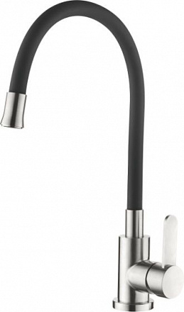 смеситель кухня LEDEME нерж.корпус, силикон.излив, черный L74004-2