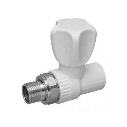 Клапан PP-R бел запорн Дн20х1/2" Ру25 НР прям д/рад РосТурПласт 10531