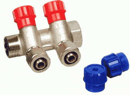 коллектор под мет.пласт. 3/4" г/ш с 2-мя вент.кран. конус 16мм TeRma (14162)