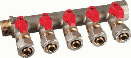 коллектор д/м.пл. 3/4" в/н с 5-ю шар.кран. конус 16мм(1/2") TeRma (14004)