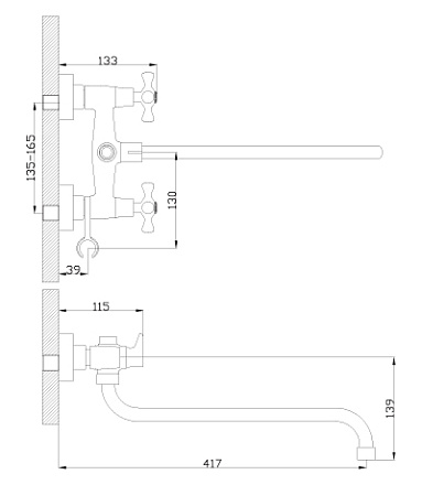 смеситель ванна ROSSINKA круглый излив 350мм , H02-84R