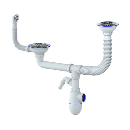 Сифон мойки 2чаши бут г/пер 3 1/2"x40 отв нерж/сет Unicorn B710VP