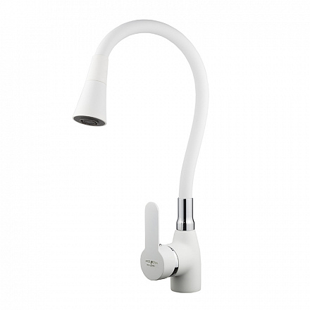 смеситель кухня MELODIA Ostessa/Остерия картр.д.40мм гибк.излив "колокольчик"2 реж.бел.MDV40617White