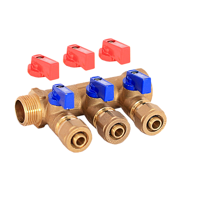 Коллектор   WM м/п 3/4" х 16 х 3 вых. универсальный (кр+син ручки)