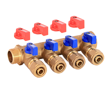 Коллектор   WM м/п 3/4" х 16 х 4 вых. универсальный (кр+син ручки)