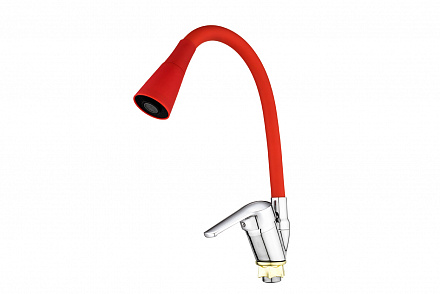 3554  VIKO кухня боковой Ø40, цинк, с гайкой красным гибким изливом (2-jet)